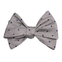 Grey with Oxford Navy Blue Polka Dots Self Tie Bow Tie 3