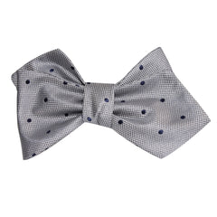 Grey with Oxford Navy Blue Polka Dots Self Tie Diamond Tip Bow Tie 3