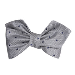 Grey with Oxford Navy Blue Polka Dots Self Tie Diamond Tip Bow Tie 2