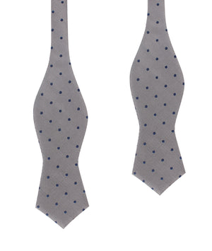 Grey with Oxford Navy Blue Polka Dots Self Tie Diamond Tip Bow Tie