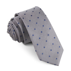 Grey with Oxford Navy Blue Polka Dots Skinny Tie