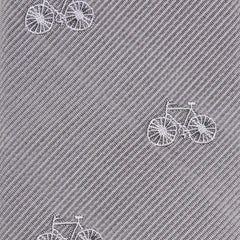 Grey with White French Bicycle Fabric Self Tie Diamond Tip Bow TieM098