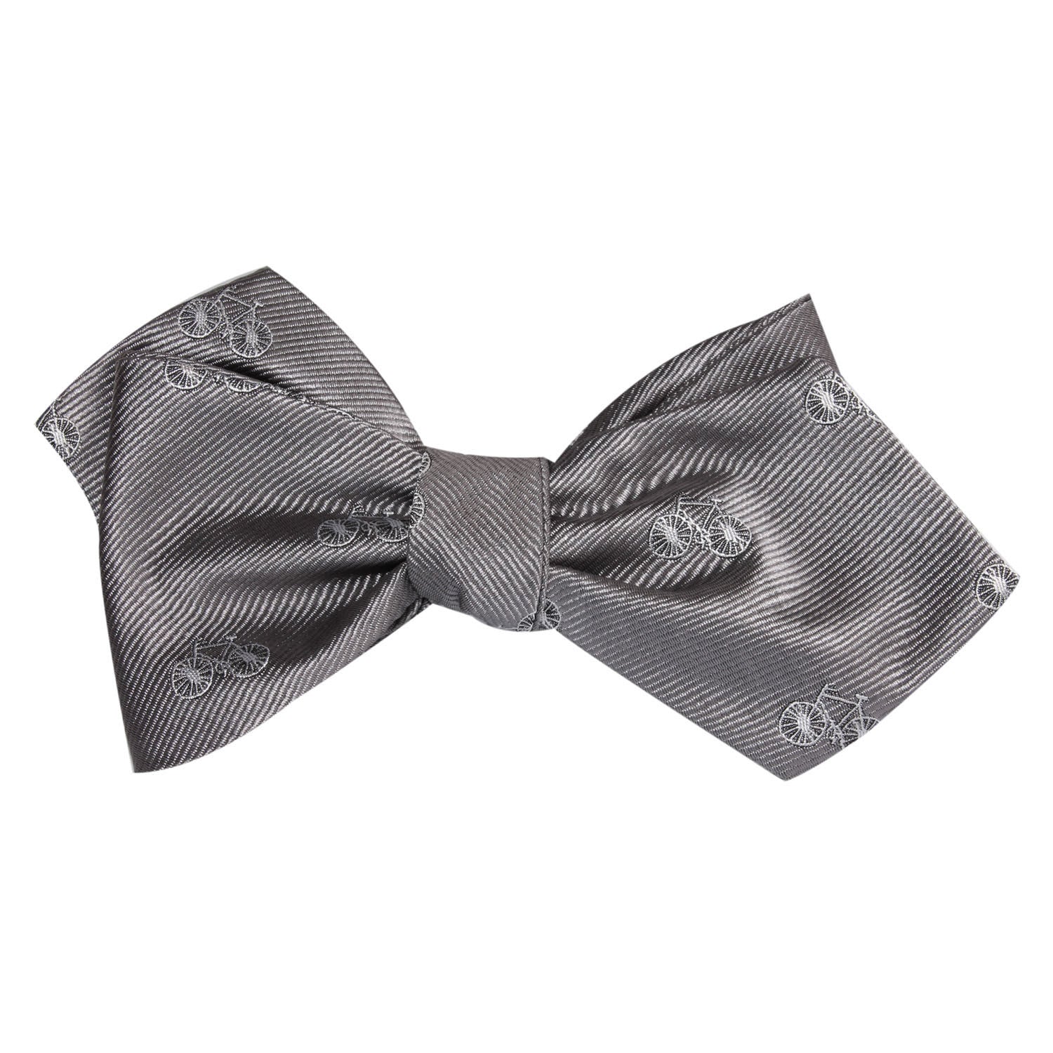 Grey with White French Bicycle Self Tie Diamond Tip Bow Tie 1