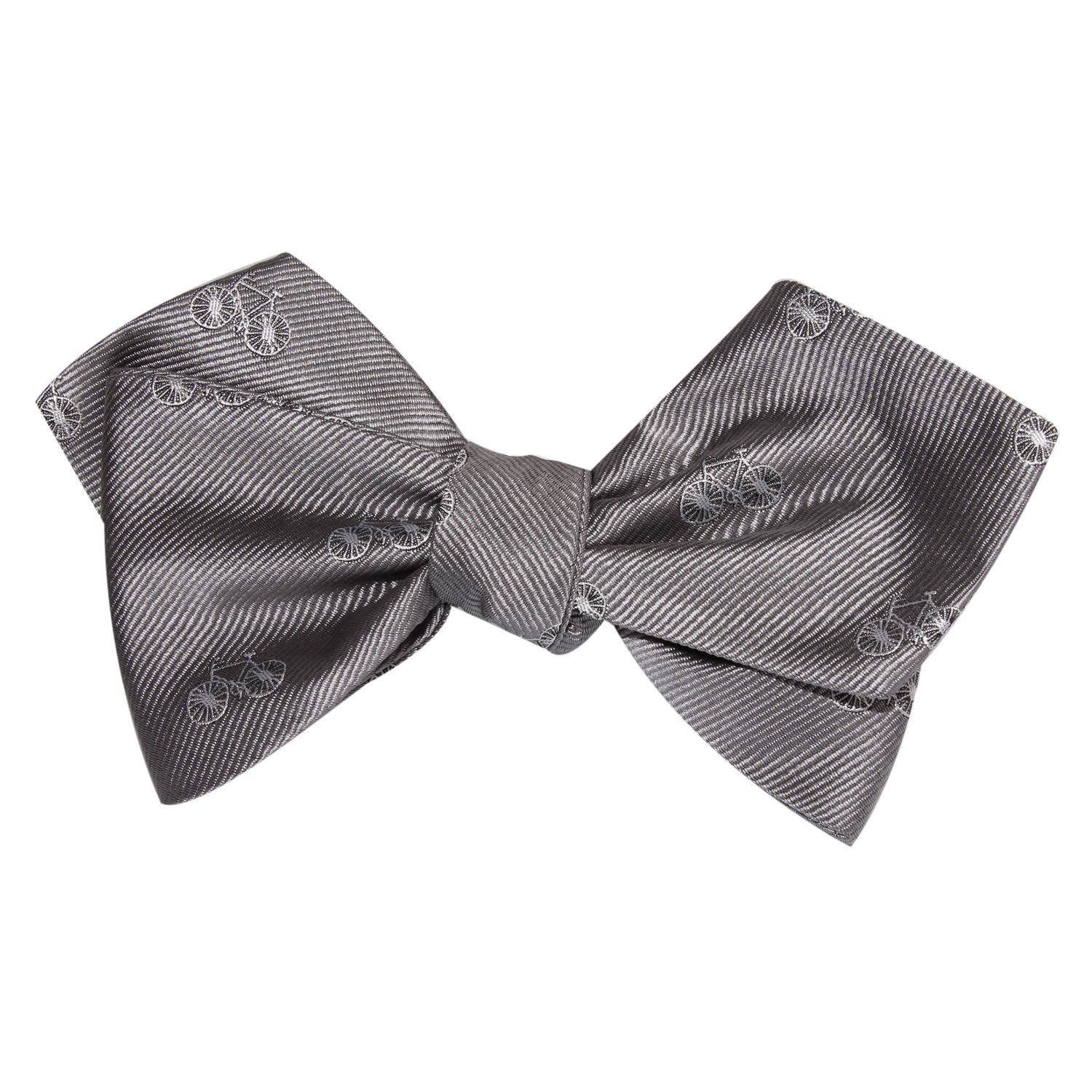 Grey with White French Bicycle Self Tie Diamond Tip Bow Tie 2