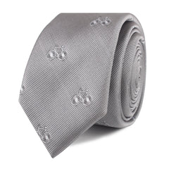 Grey with White French Bicycle Skinny Tie Front Roll