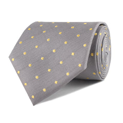 Grey with Yellow Polka Dots Necktie Front Roll