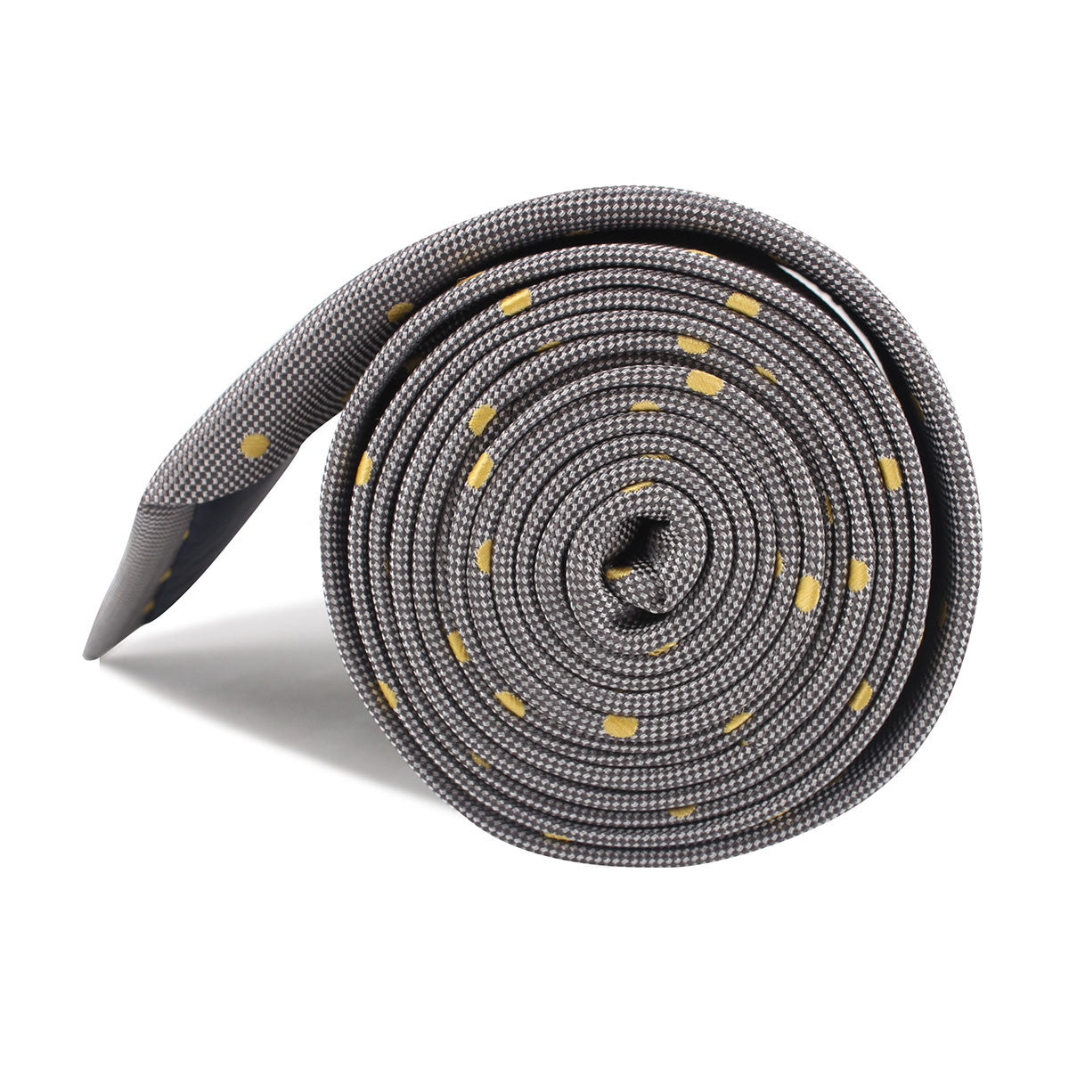 Grey with Yellow Polka Dots Necktie Side Roll