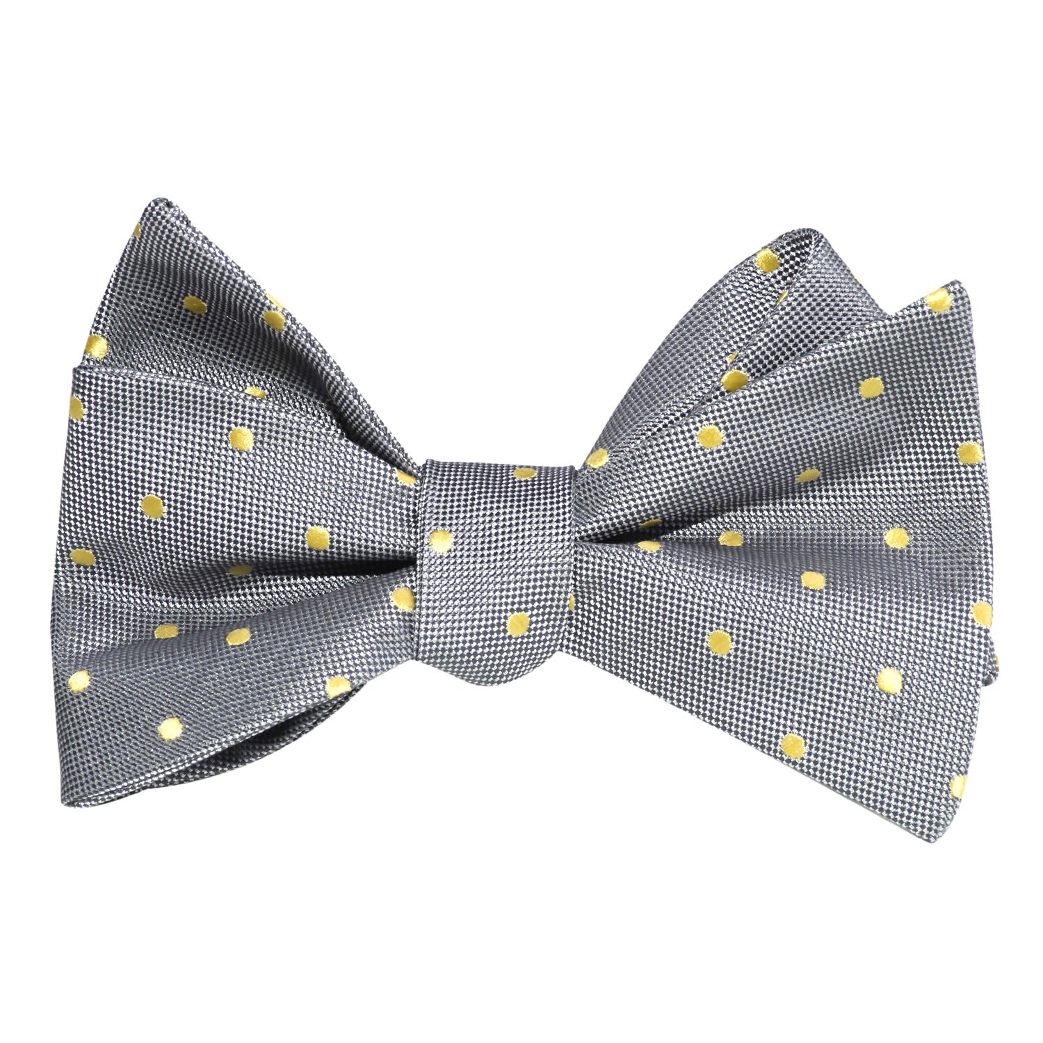 Grey with Yellow Polka Dots Self Tie Bow Tie1
