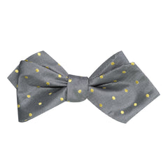Grey with Yellow Polka Dots Self Tie Diamond Tip Bow Tie 1