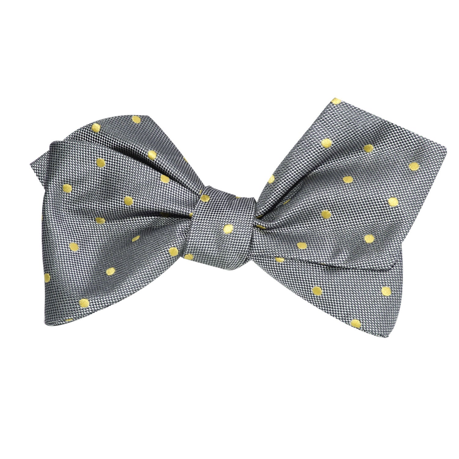 Grey with Yellow Polka Dots Self Tie Diamond Tip Bow Tie 2