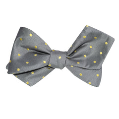 Grey with Yellow Polka Dots Self Tie Diamond Tip Bow Tie 3