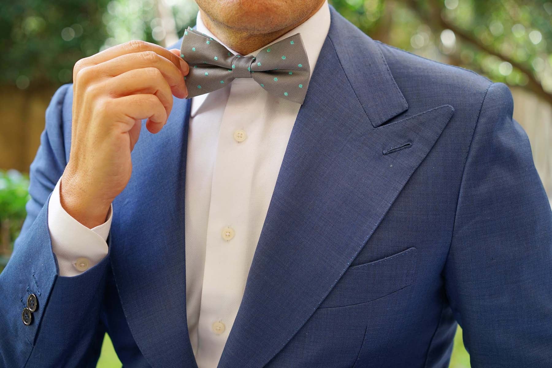 Grey with Mint Green Polka Dots Bow Tie | Wedding Pre-Tied Bowties AU ...