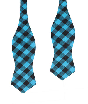 Grim Blue Gingham Diamond Self Bow Tie