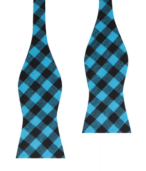 Grim Blue Gingham Self Bow Tie