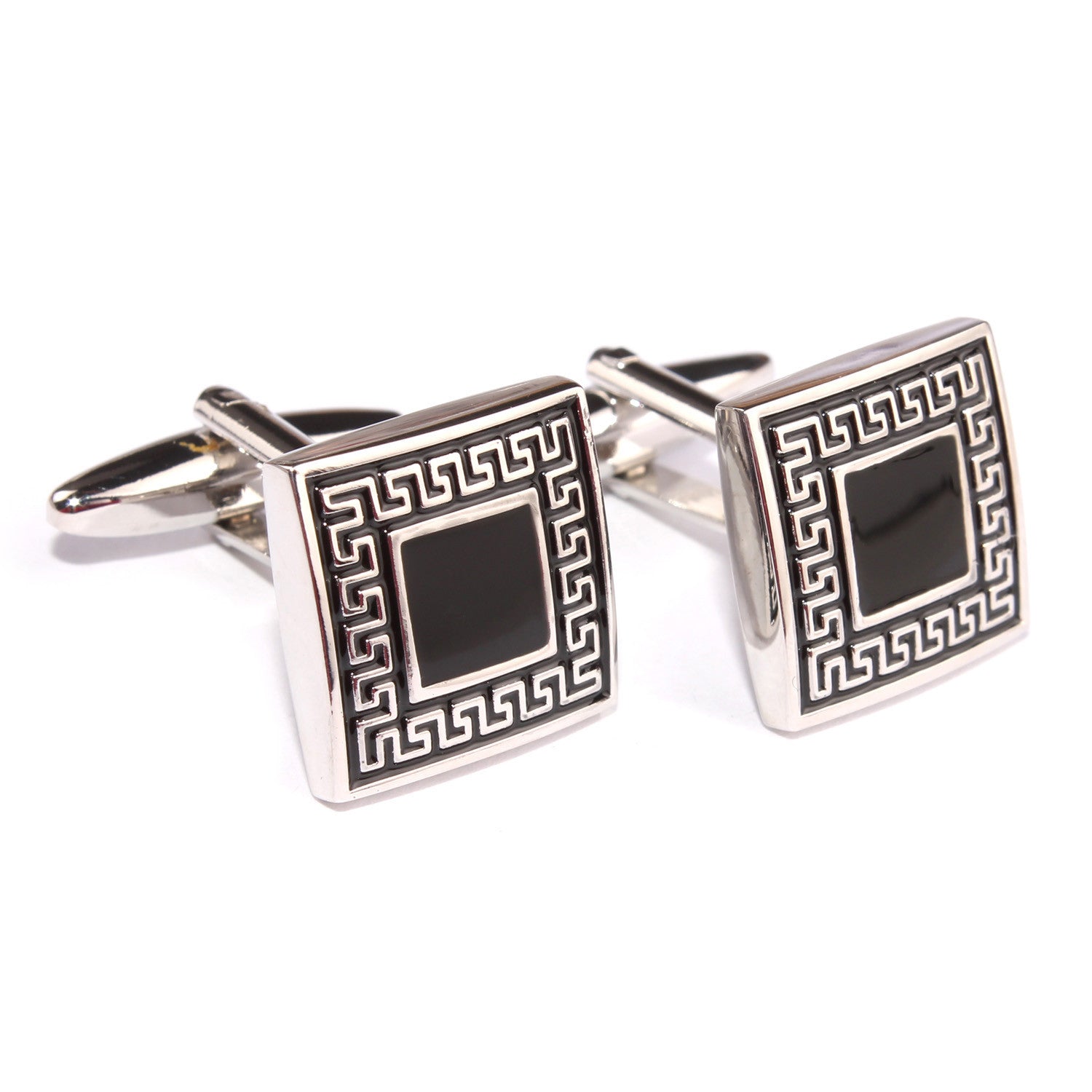 Black Maze Cufflinks Square Greek Key Meander Cufflink OTAA