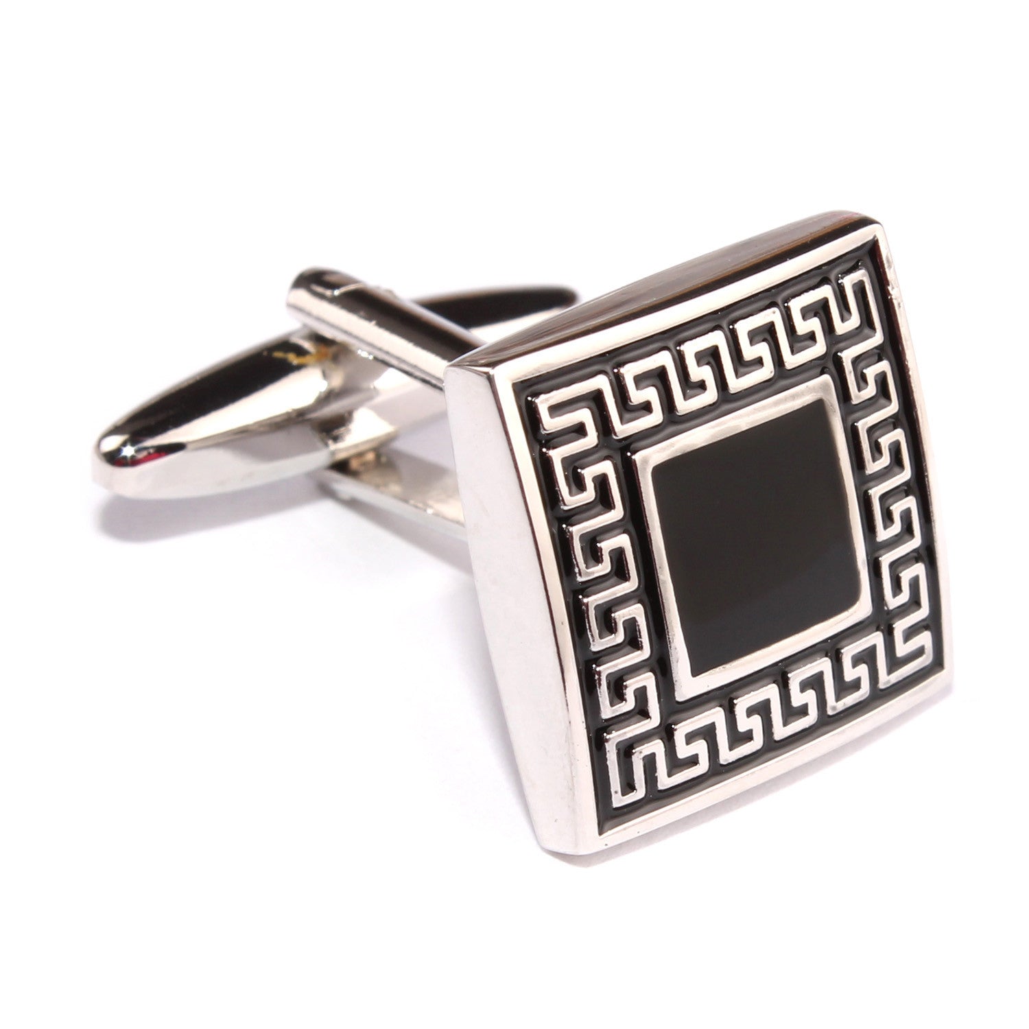 Black Maze Cufflinks Square Greek Key Meander Cufflink OTAA