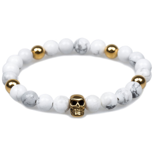 Hempen White Howlite Gold Skull Bracelet