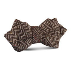 Herringbone Chestnut Wool Diamond Bow Tie