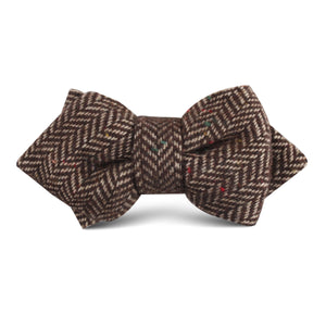 Herringbone Chestnut Wool Kids Diamond Bow Tie