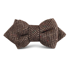 Herringbone Chestnut Wool Kids Diamond Bow Tie