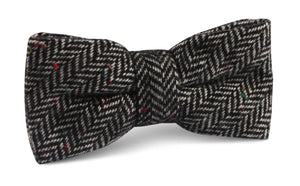 Herringbone Raven Black Wool Bow Tie