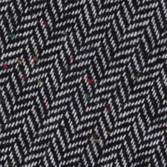 Herringbone Raven Black Wool Fabric Pocket Square