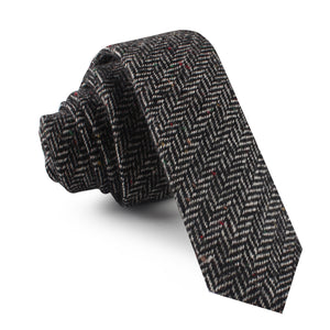 Herringbone Raven Black Wool Skinny Tie