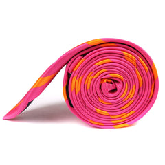 Hot Pink with Orange Diagonal - Skinny Tie Side Roll
