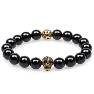 Calavera Black Onyx Gold Skull Bracelet