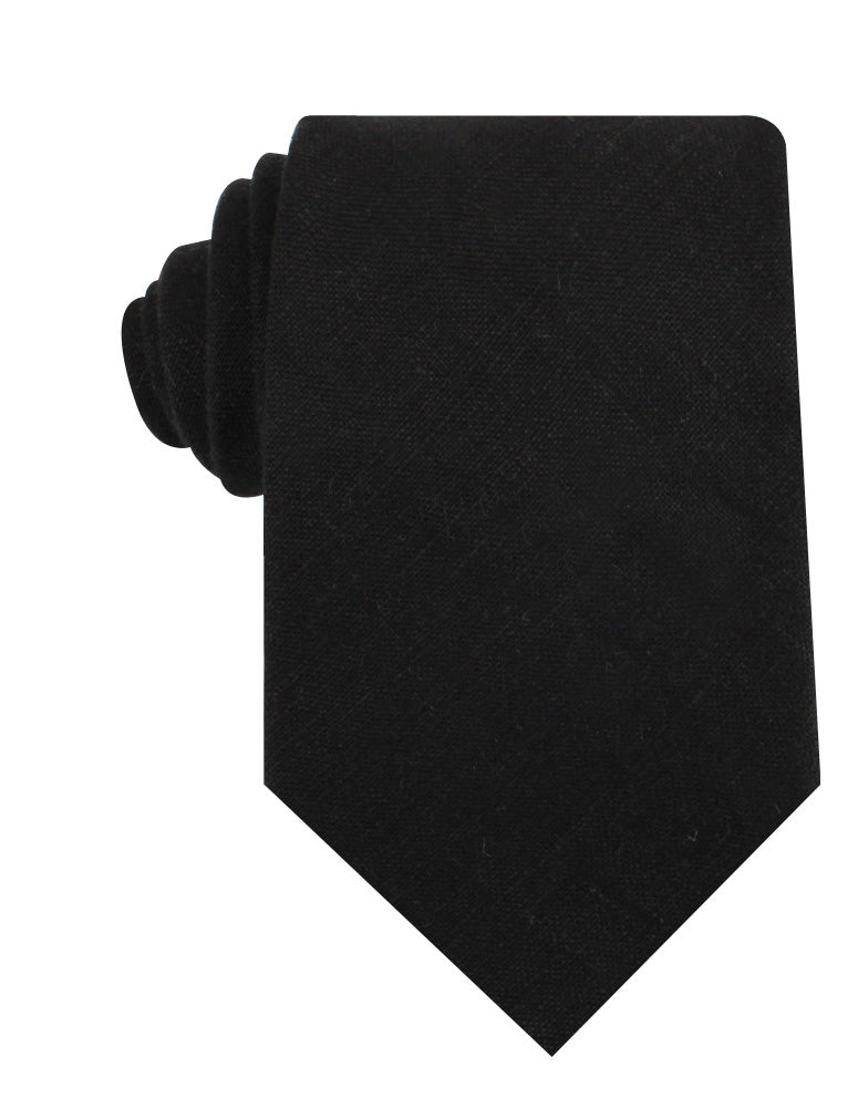 Ink Black Slub Linen Necktie