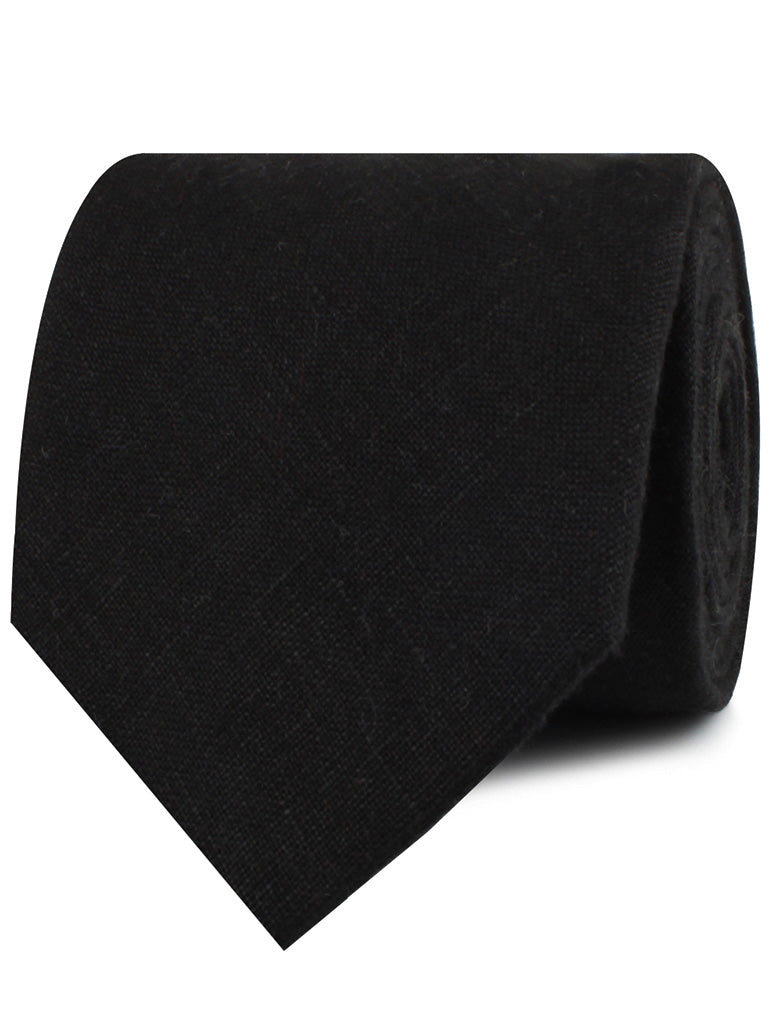 Ink Black Slub Linen Neckties
