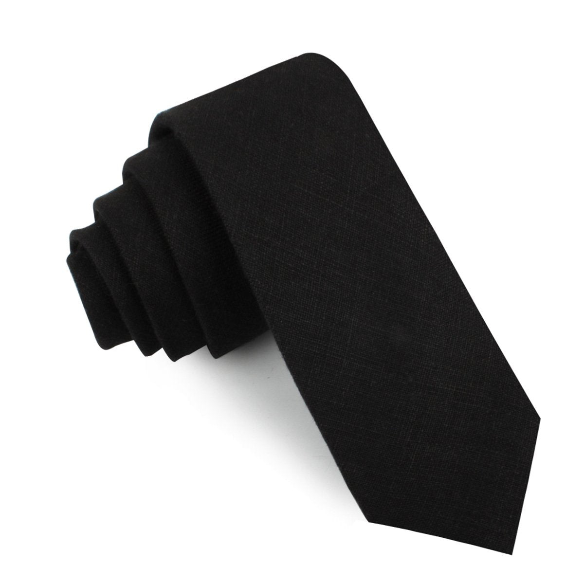 Ink Black Slub Linen Skinny Tie