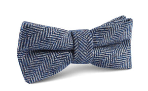 Irish Herringbone Blue Wool Bow Tie