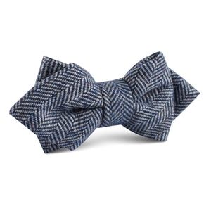 Irish Herringbone Blue Wool Diamond Bow Tie