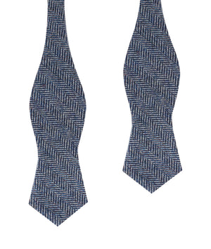 Irish Herringbone Blue Wool Diamond Self Bow Tie
