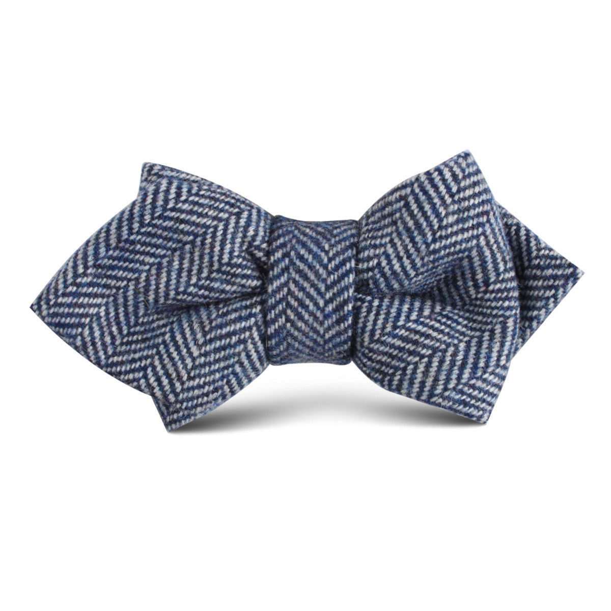 Irish Herringbone Blue Wool Kids Diamond Bow Tie