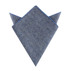 Irish Herringbone Blue Wool Pocket Square