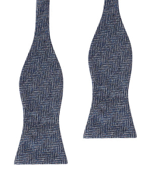 Irish Herringbone Blue Wool Self Bow Tie
