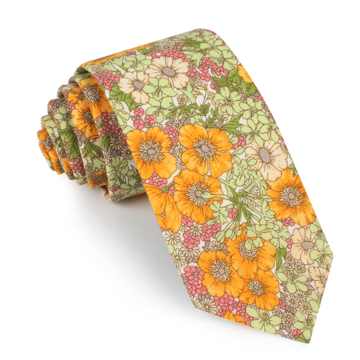 Jeju Island Floral Skinny Tie | Green Flower Wedding Slim Ties for Men ...
