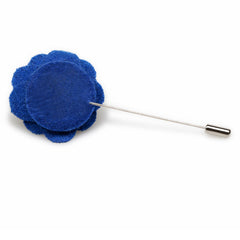 Jeune Blue Wool Flower Mens Lapel Pin