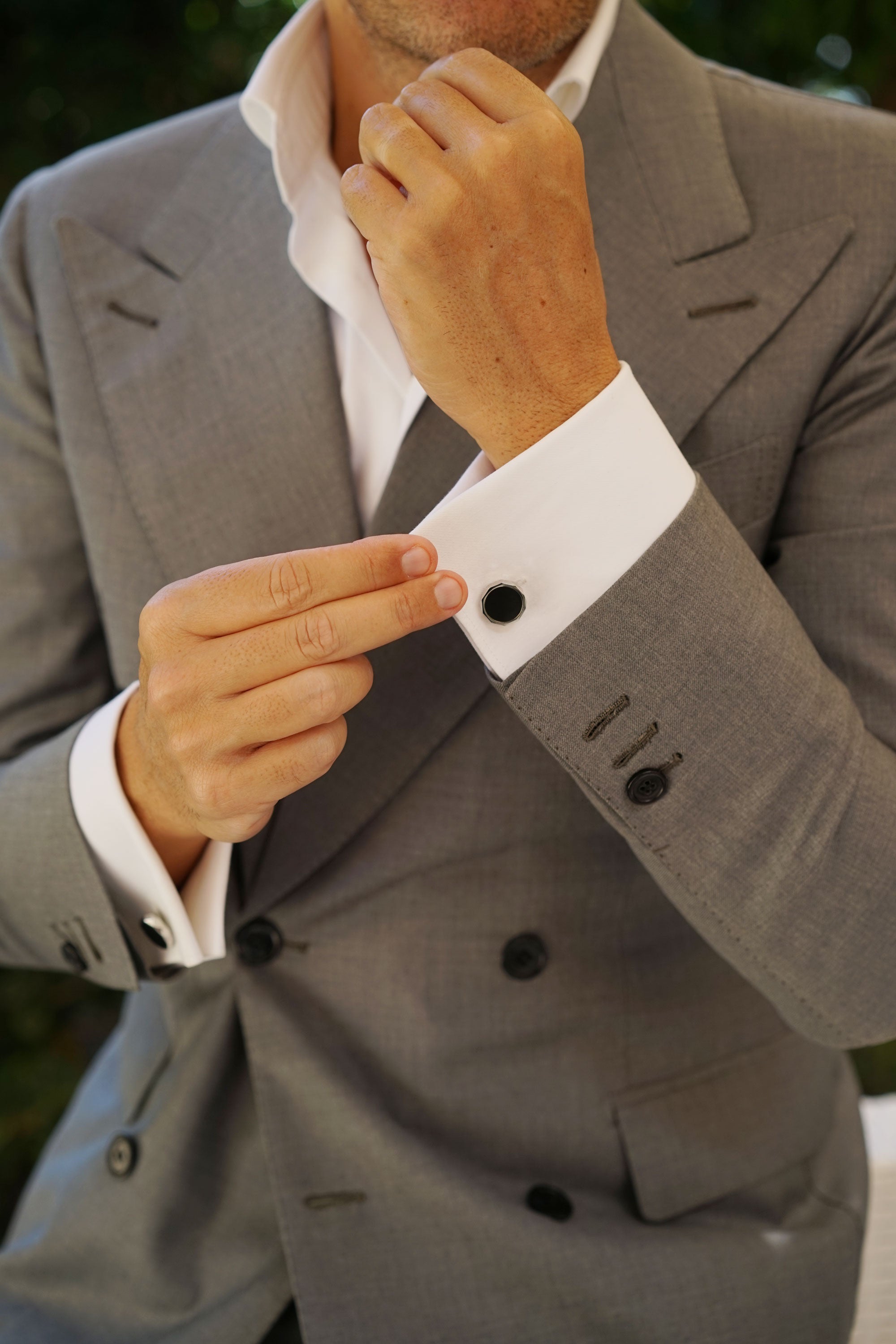 Kennedy Cufflinks Black Onyx Circle Silver Decagon Cuff Links OTAA