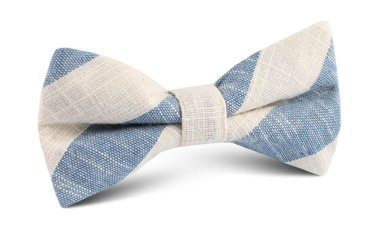 Kara Ada Light Blue Striped Linen Bow Tie