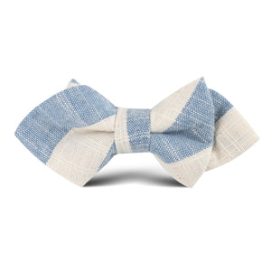 Kara Ada Light Blue Striped Linen Kids Diamond Bow Tie