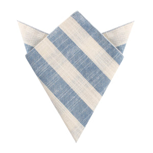 Kara Ada Light Blue Striped Linen Pocket Square