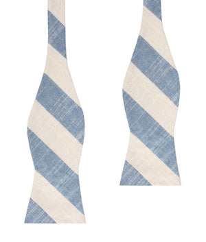 Kara Ada Light Blue Striped Linen Self Bow Tie