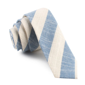 Kara Ada Light Blue Striped Linen Skinny Tie