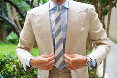 Kara Ada Light Blue Striped Linen Skinny Tie, White Stripe Slim Ties