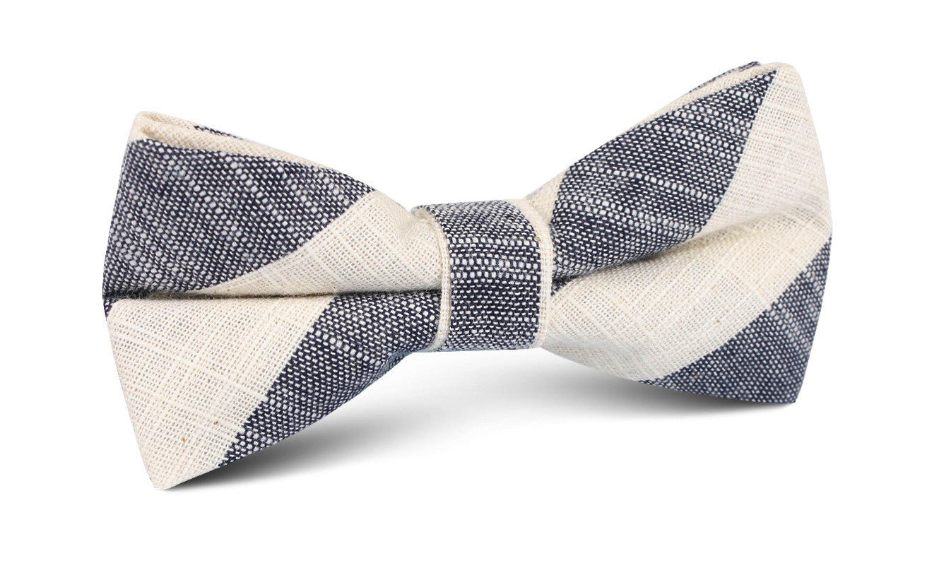 Kekova Blue Striped Linen Bow Tie