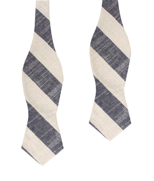 Kekova Blue Striped Linen Diamond Self Bow Tie