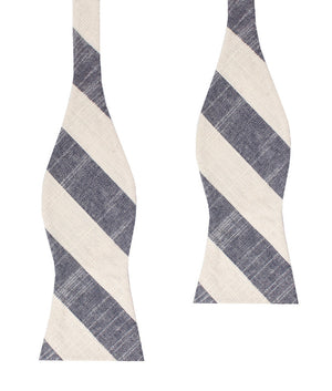 Kekova Blue Striped Linen Self Bow Tie